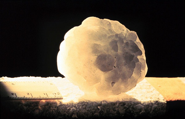  A large hailstone, about 6 cm (2.36 in) in diameter. 